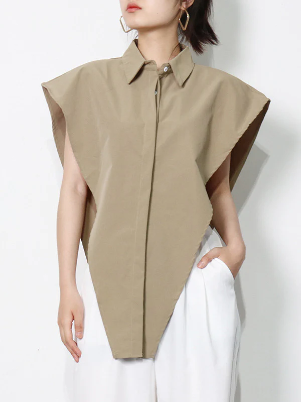 Original Solid Color Irregularity Geometry Blouse Tops - Image 3