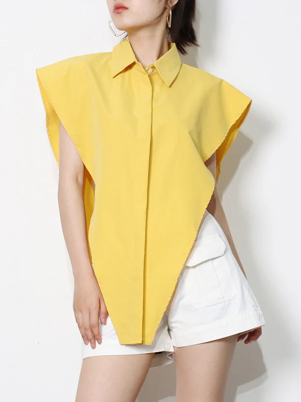 Original Solid Color Irregularity Geometry Blouse Tops - Image 4