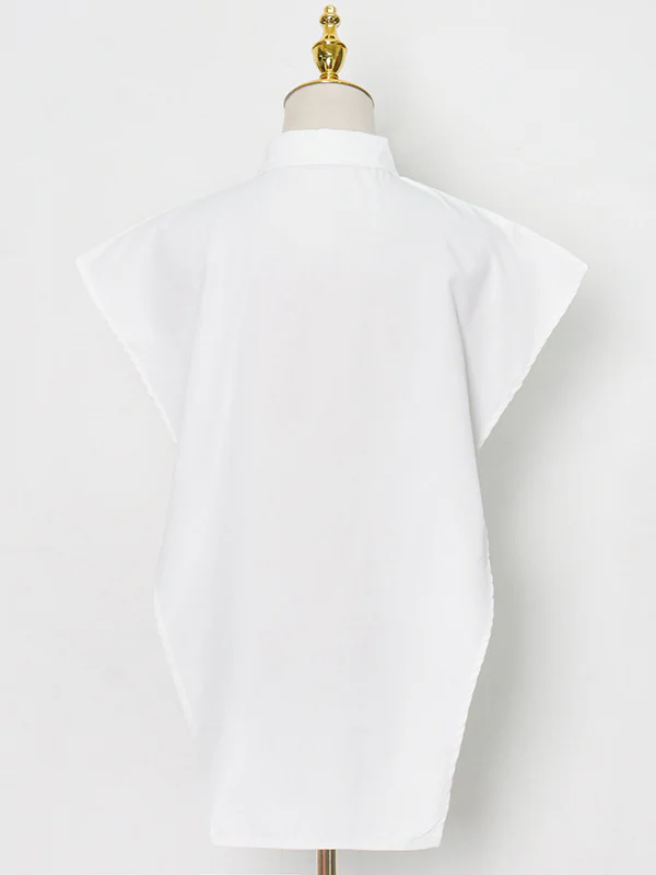 Original Solid Color Irregularity Geometry Blouse Tops - Image 9