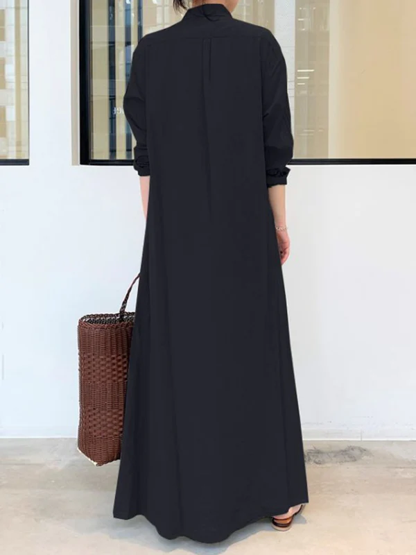 Original Solid Color Lapel Shirt Dress - Image 12