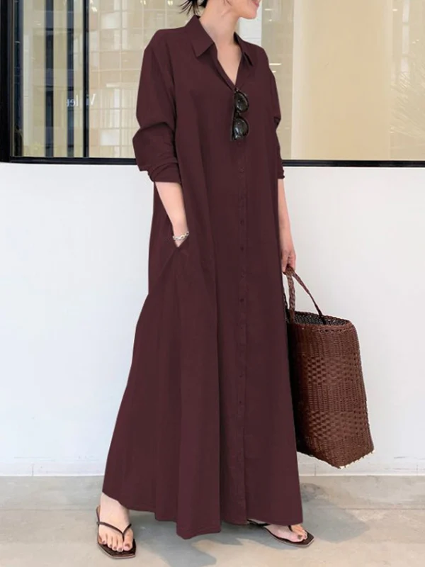 Original Solid Color Lapel Shirt Dress - Image 2