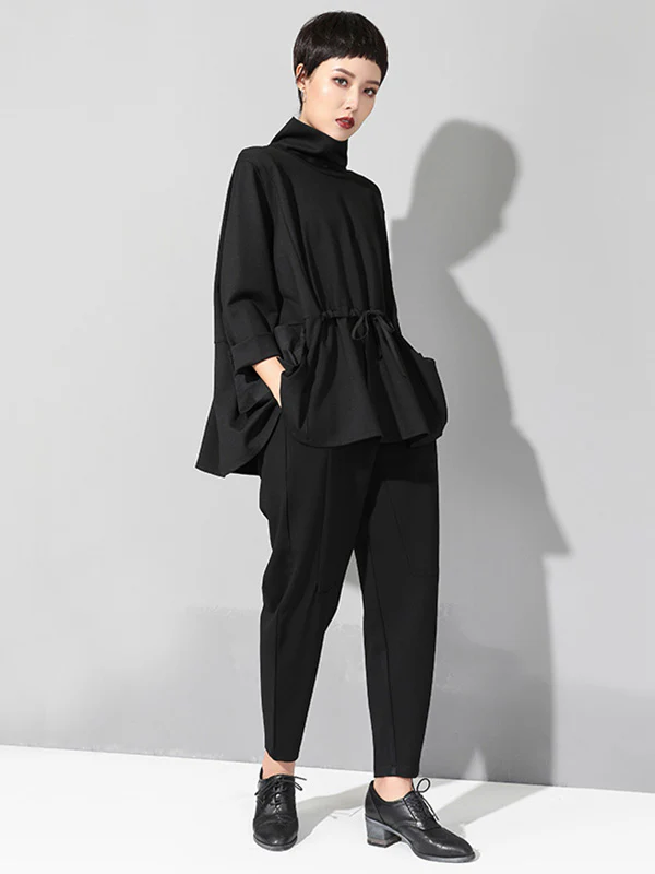 Original Solid Color Smocked High-Neck Sweatshirts - Image 4