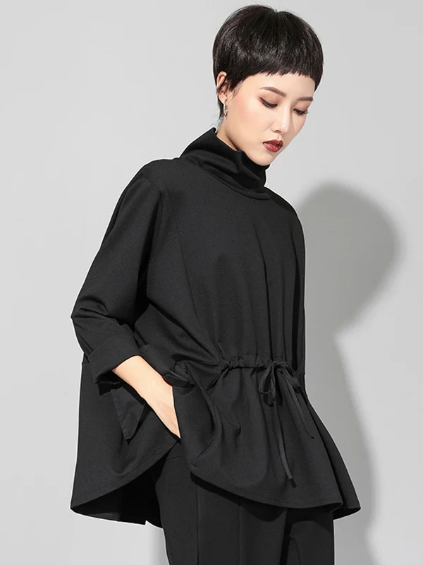 Original Solid Color Smocked High-Neck Sweatshirts - Image 5