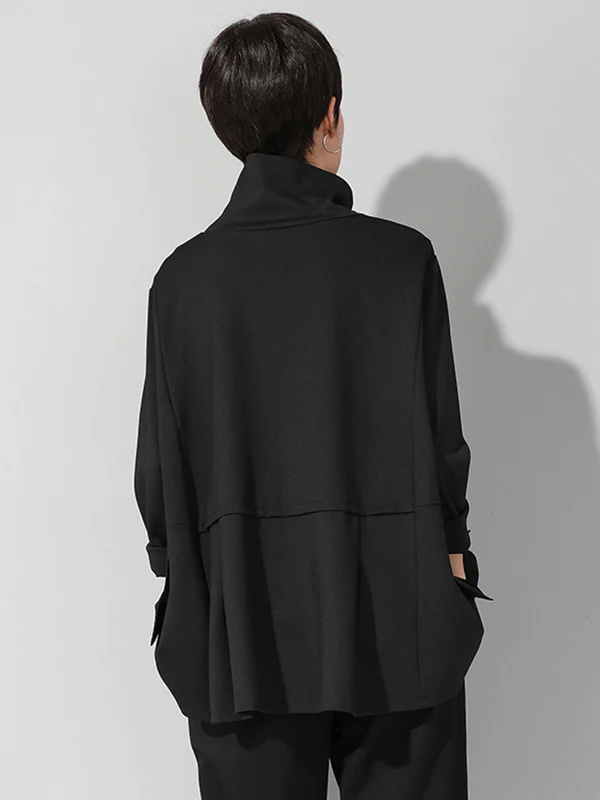 Original Solid Color Smocked High-Neck Sweatshirts - Image 6