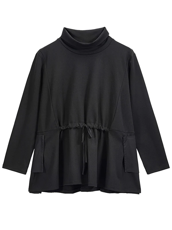Original Solid Color Smocked High-Neck Sweatshirts - Image 7