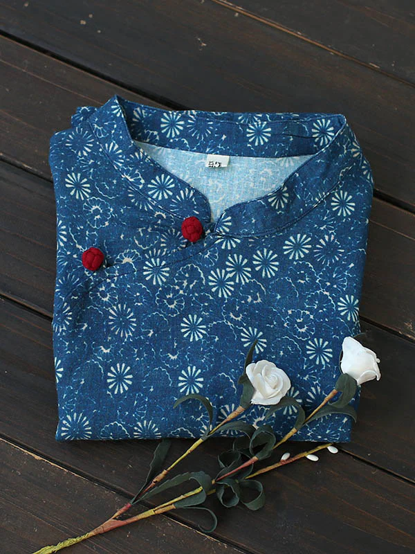 Original Solid Floral Stand Collar Midi Dress - Image 11