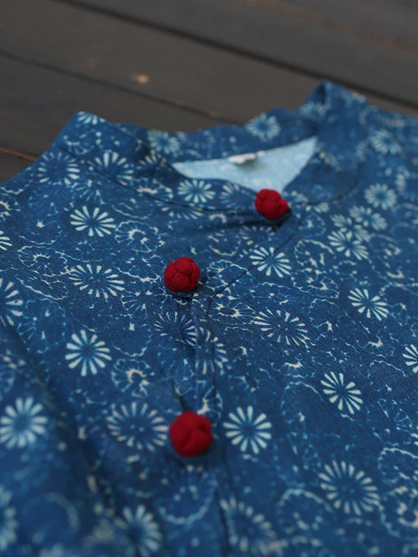 Original Solid Floral Stand Collar Midi Dress - Image 12