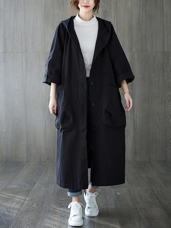 Original Solid Hooded Trench Coats - Image 7