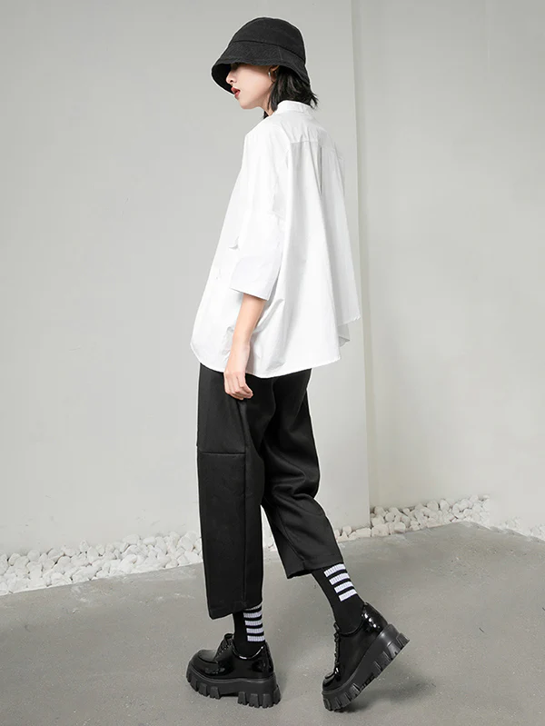 Original Solid Irregularity Lapel Blouse - Image 10