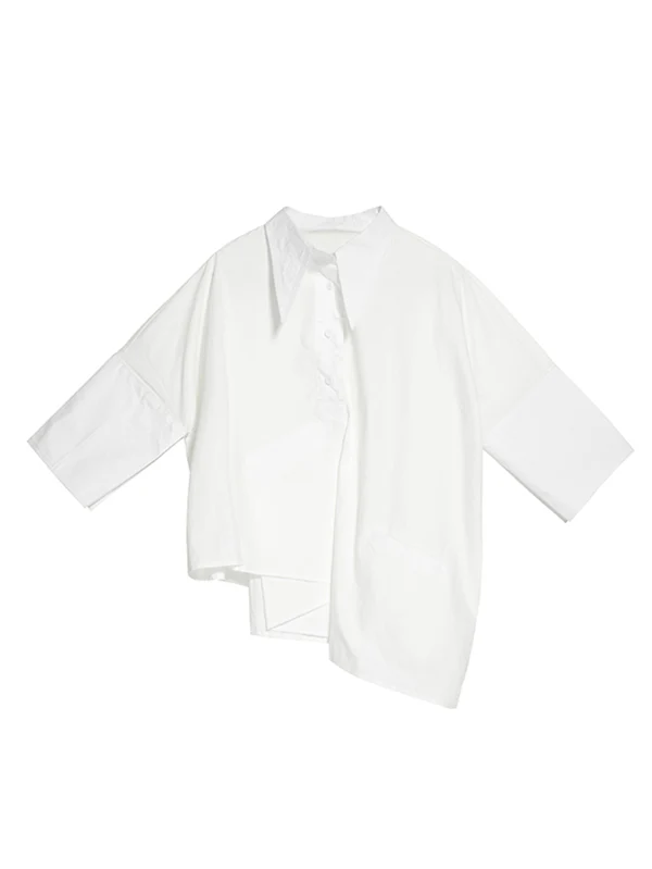 Original Solid Irregularity Lapel Blouse - Image 12