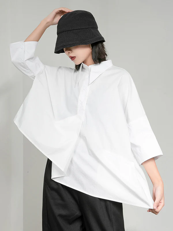 Original Solid Irregularity Lapel Blouse - Image 3