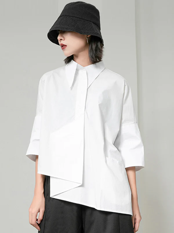 Original Solid Irregularity Lapel Blouse - Image 4