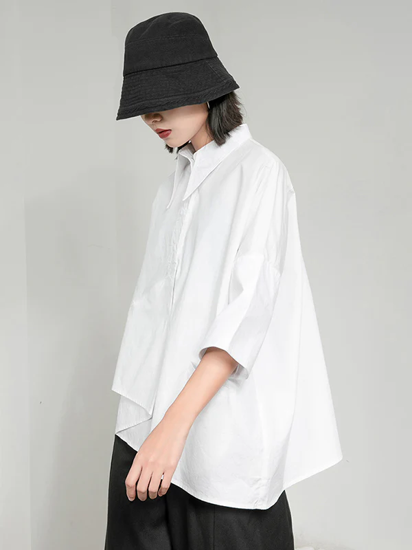 Original Solid Irregularity Lapel Blouse - Image 5