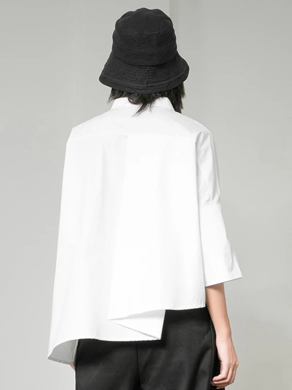 Original Solid Irregularity Lapel Blouse - Image 6