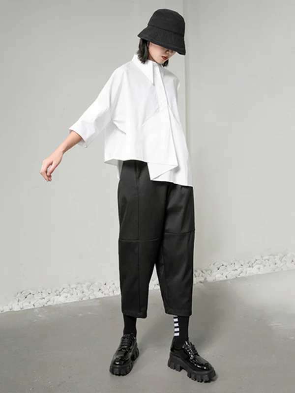 Original Solid Irregularity Lapel Blouse - Image 7