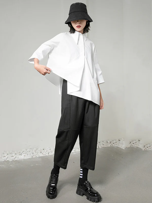 Original Solid Irregularity Lapel Blouse - Image 9