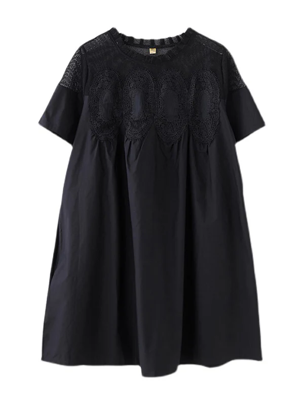 Original Solid Lace Split-Side Short Sleeve A-Line Mini Dress - Image 13