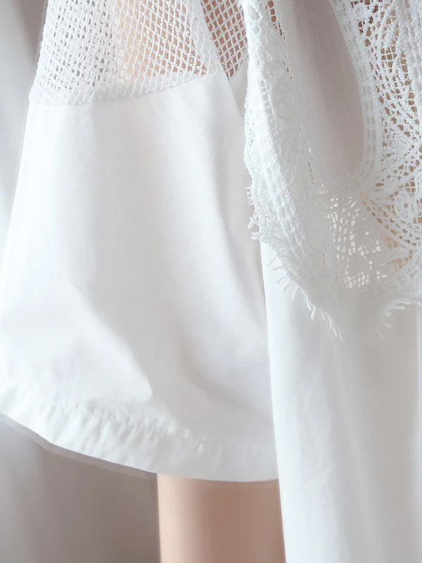 Original Solid Lace Split-Side Short Sleeve A-Line Mini Dress - Image 16