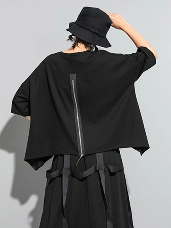 Original Solid Split-Back Zipper T-Shirts Tops - Image 6