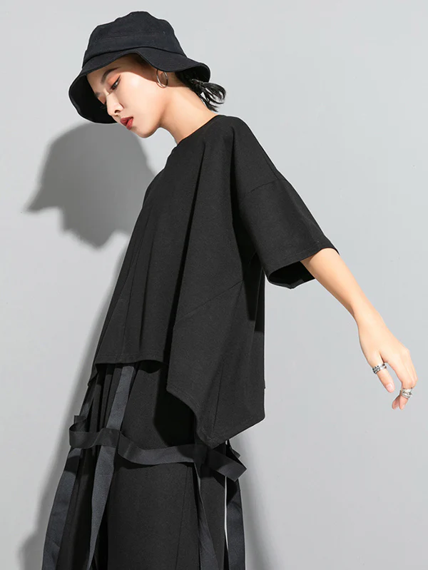 Original Solid Split-Back Zipper T-Shirts Tops - Image 7