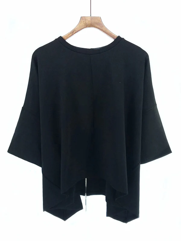 Original Solid Split-Back Zipper T-Shirts Tops - Image 8