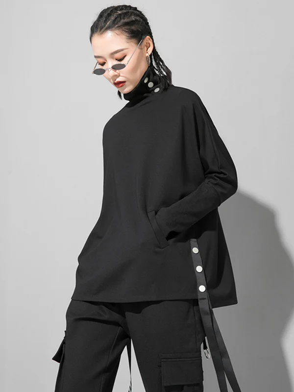 Original Solid Stand Collar T-Shirts Tops - Image 10