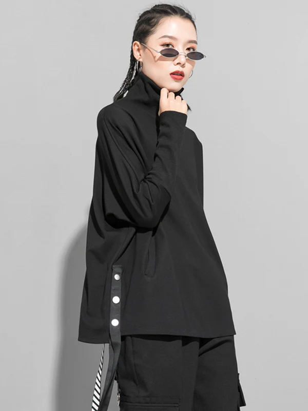 Original Solid Stand Collar T-Shirts Tops - Image 11