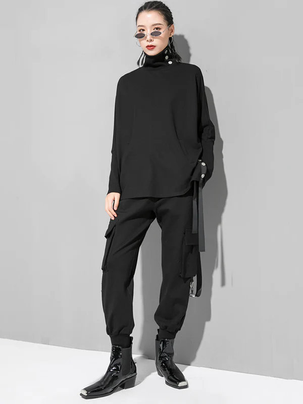 Original Solid Stand Collar T-Shirts Tops - Image 2