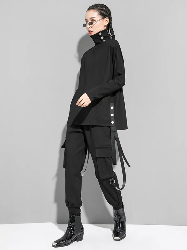 Original Solid Stand Collar T-Shirts Tops - Image 4