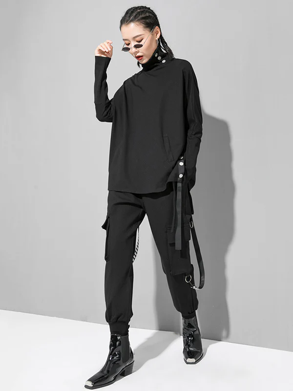 Original Solid Stand Collar T-Shirts Tops - Image 5