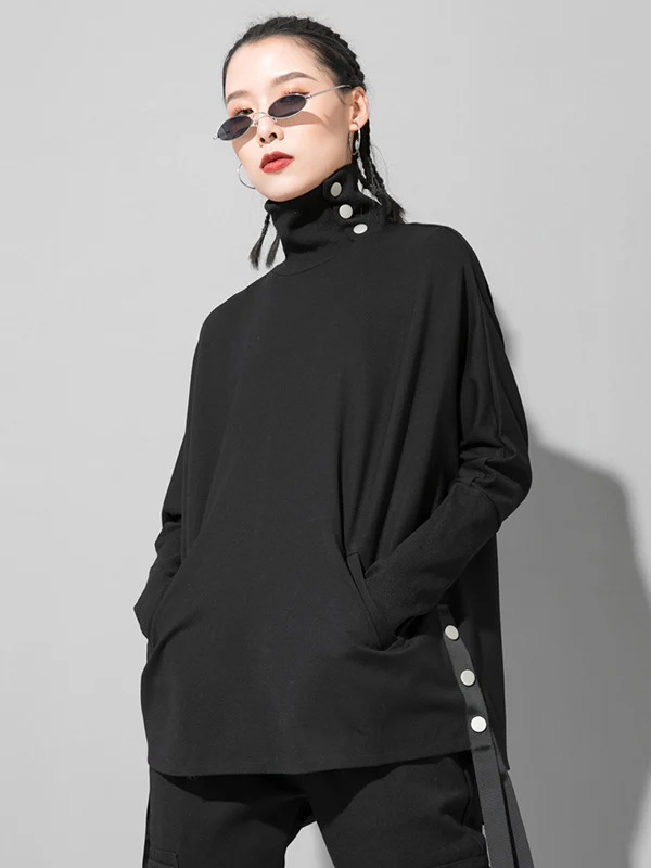 Original Solid Stand Collar T-Shirts Tops - Image 8