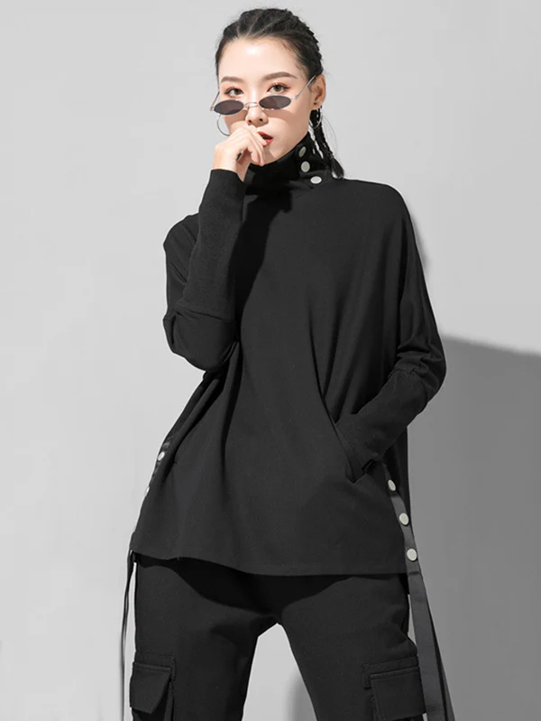 Original Solid Stand Collar T-Shirts Tops - Image 9