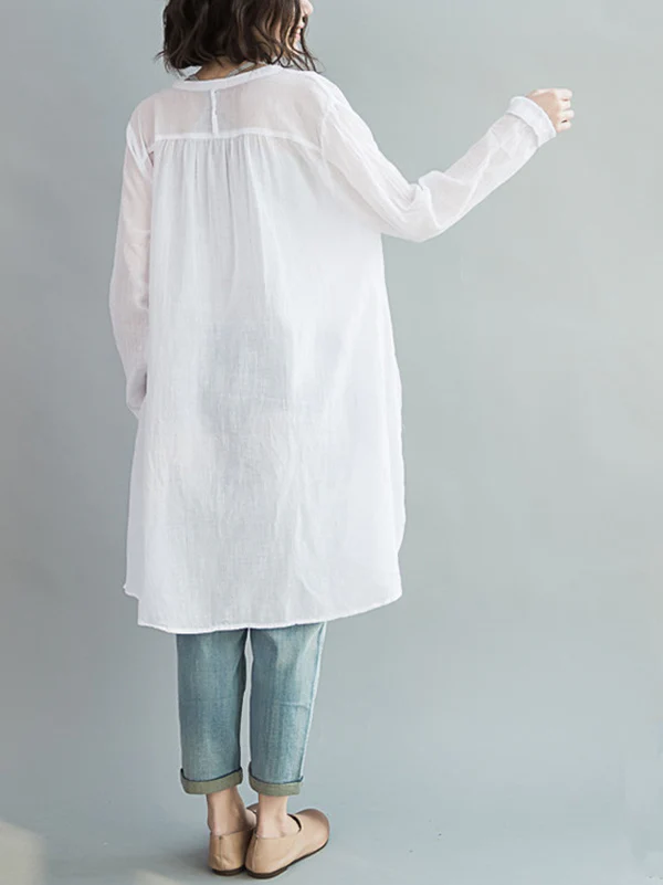 Original Solid Sun-Protection V-Neck Blouse Tops - Image 14
