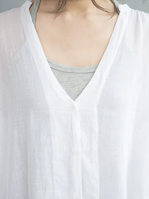 Original Solid Sun-Protection V-Neck Blouse Tops - Image 15