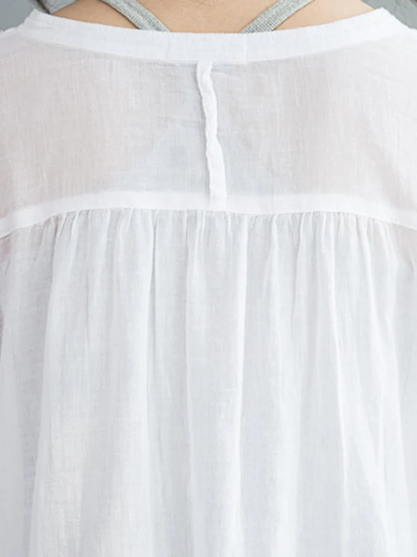 Original Solid Sun-Protection V-Neck Blouse Tops - Image 16