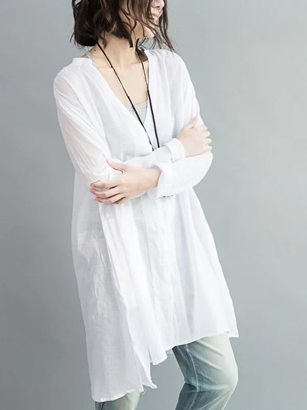 Original Solid Sun-Protection V-Neck Blouse Tops - Image 3