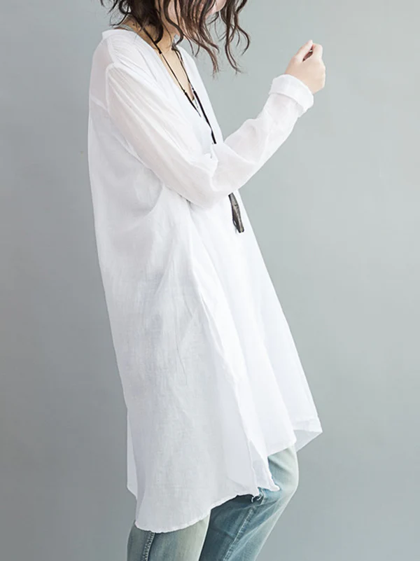 Original Solid Sun-Protection V-Neck Blouse Tops - Image 5