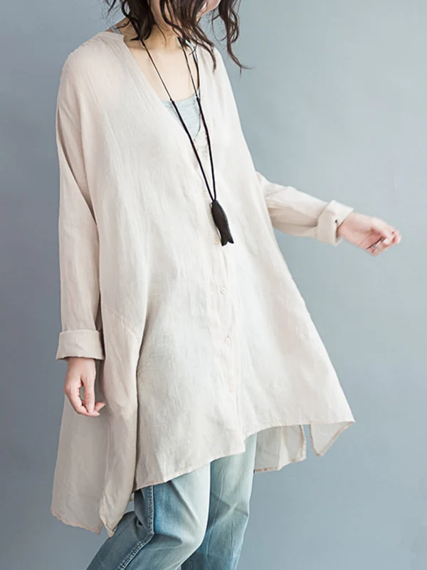 Original Solid Sun-Protection V-Neck Blouse Tops - Image 9
