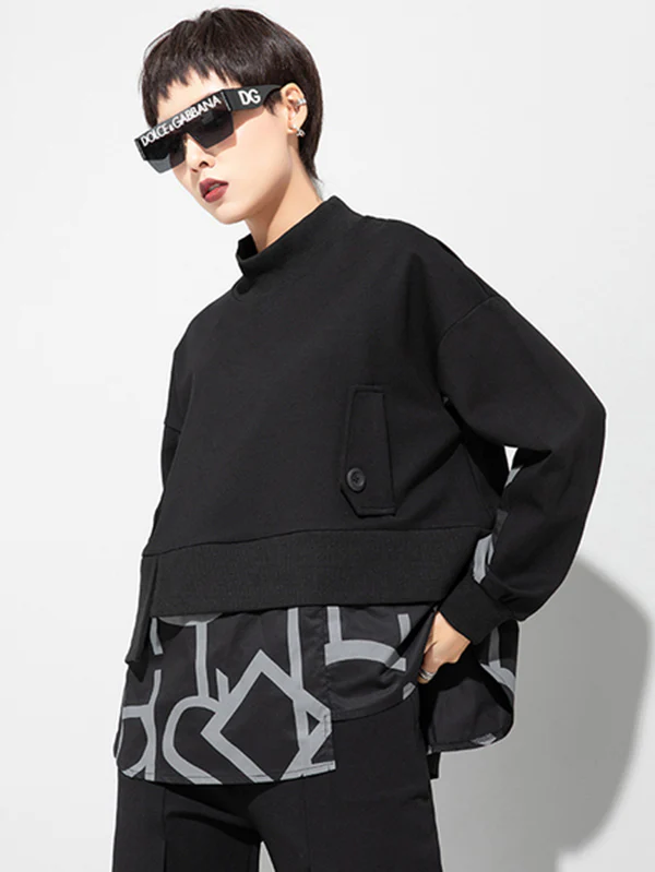 Original Split-Joint False Two Sweatshirt Tops - Image 4