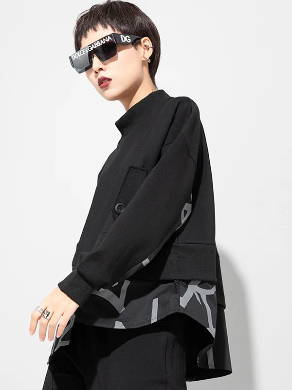 Original Split-Joint False Two Sweatshirt Tops - Image 5