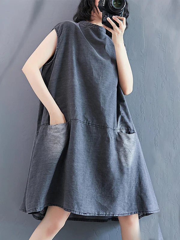 Original Split-Joint With Pocket Denim Dress - Image 3