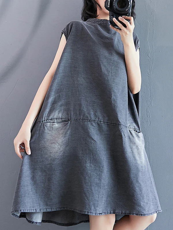 Original Split-Joint With Pocket Denim Dress - Image 4