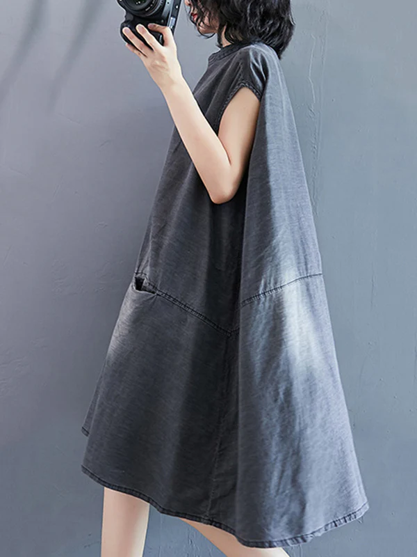 Original Split-Joint With Pocket Denim Dress - Image 6