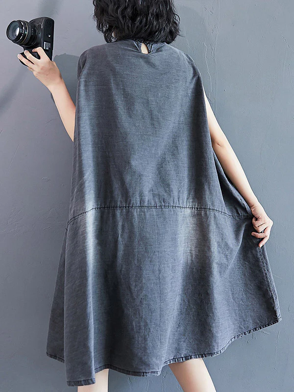 Original Split-Joint With Pocket Denim Dress - Image 7