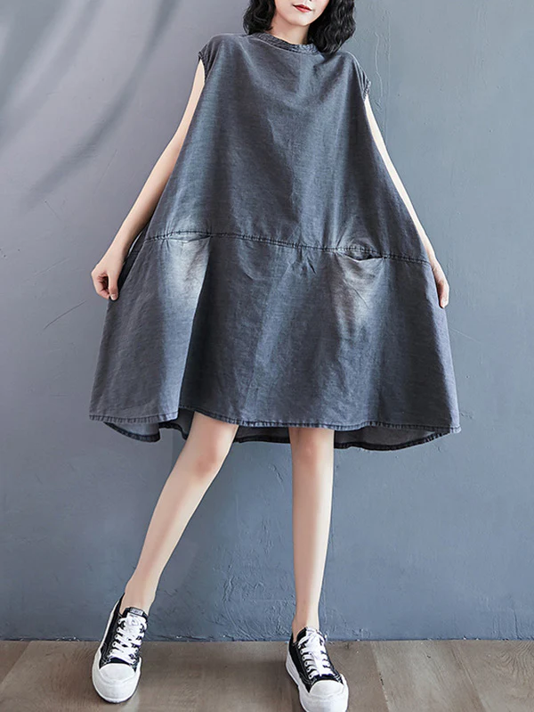 Original Split-Joint With Pocket Denim Dress - Image 9