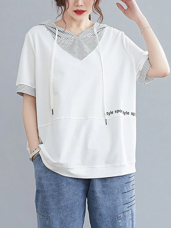 Original Stripe Letter Print Split-Joint T-Shirt - Image 3