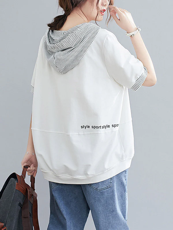 Original Stripe Letter Print Split-Joint T-Shirt - Image 4