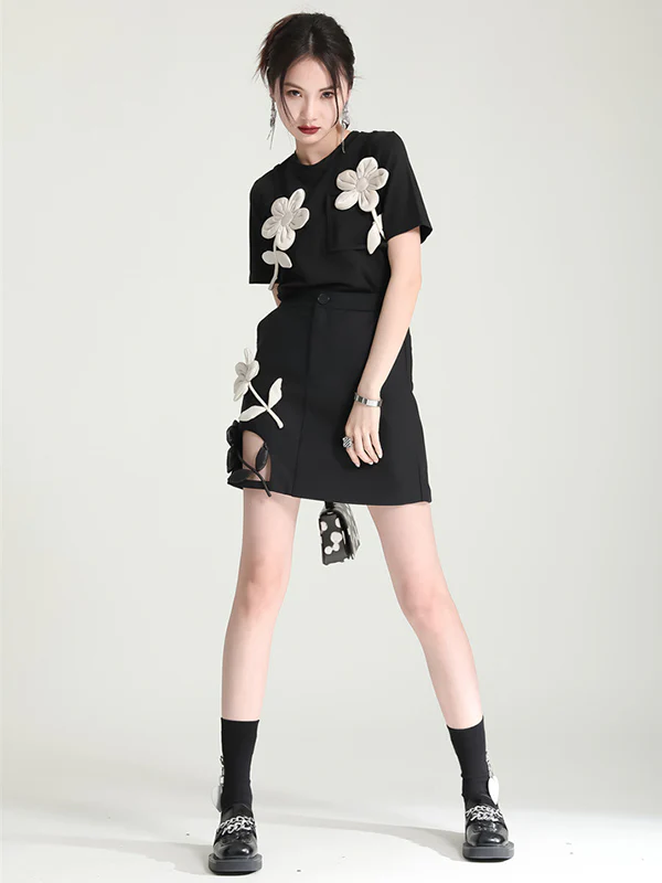 Original Stylish Applique Contrast Color T-Shirt Top - Image 11