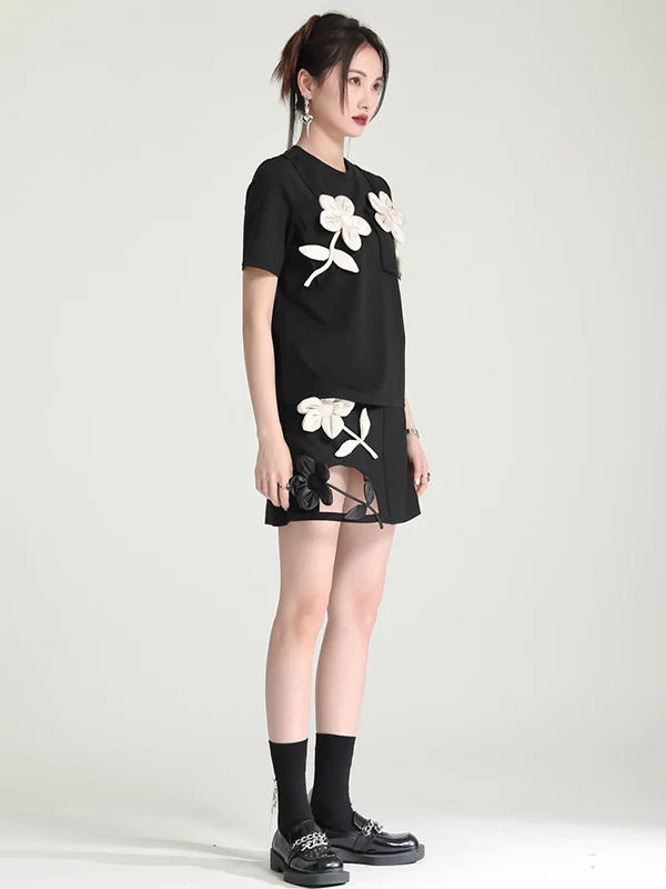 Original Stylish Applique Contrast Color T-Shirt Top - Image 12