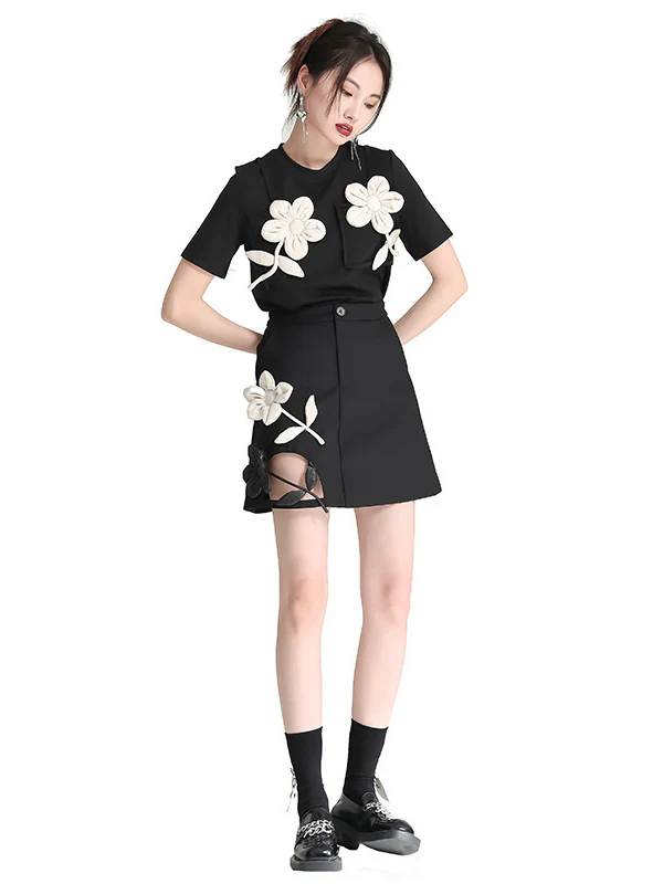 Original Stylish Applique Contrast Color T-Shirt Top - Image 14